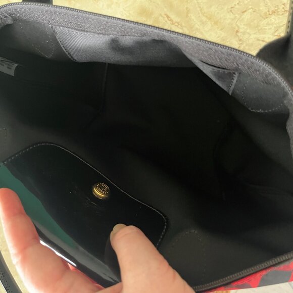 Longchamp Small Le Pliage Tote Red Geo Pattern Patent Leather - Picture 5 of 7